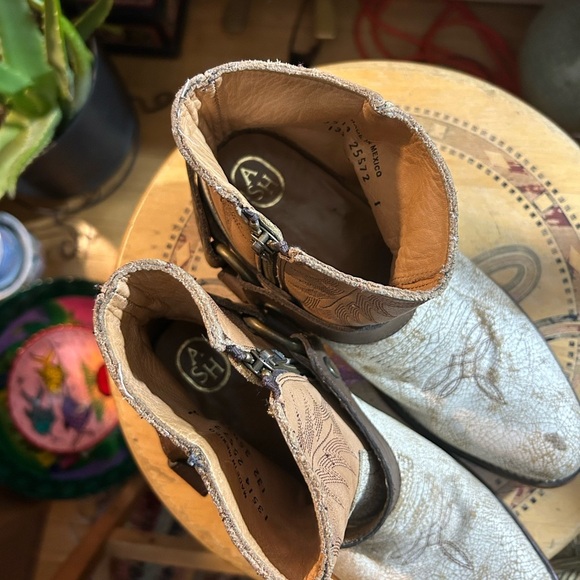 ASH Vintage Distressed Gold Brown Straps ankle Leather cowboy boots bootie 38 - Picture 5 of 16